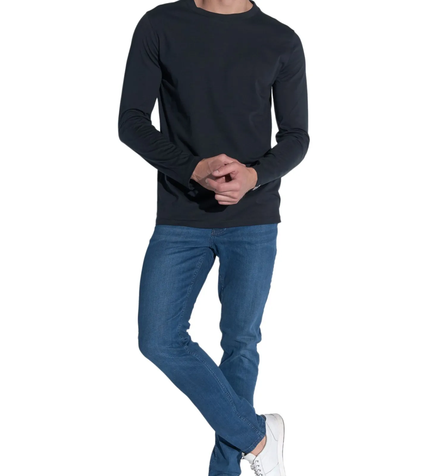 Pullover & Sweater*COURSE Herren Longssleeve Baumwoll-Pullover Langarm-Shirt Rundhals-Pullover 900819 Schwarz