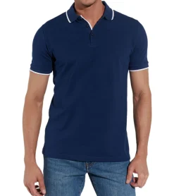 Hemden & Poloshirts*COURSE Herren Polo-Shirt Baumwoll-Shirt mit Kontrast-Kanten Kurzarm-Hemd 900620 Dunkelblau