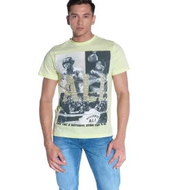 T-Shirts & Tank Tops*COURSE Herren T-Shirt mit großem Muhammad Ali Aufdruck Baumwoll-Shirt Rundhals-Shirt 900530 Gelb