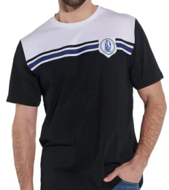 T-Shirts & Tank Tops*COURSE Herren T-Shirt mit Kontrastpasse und Streifenband Baumwoll-Shirt mit maritimen Badge 900110 Schwarz/Weiß