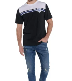 T-Shirts & Tank Tops*COURSE Herren T-Shirt mit Kontrastpasse und Streifenband Baumwoll-Shirt mit maritimen Badge 900110 Schwarz/Weiß