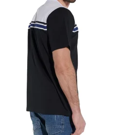 T-Shirts & Tank Tops*COURSE Herren T-Shirt mit Kontrastpasse und Streifenband Baumwoll-Shirt mit maritimen Badge 900110 Schwarz/Weiß