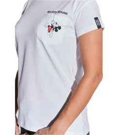 Tops & T-Shirts*COURSE Mickey Mouse Damen T-Shirt mit Brusttasche Baumwoll-Shirt Rundhals 900939 Weiß