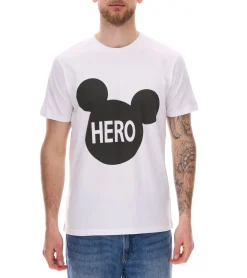 T-Shirts & Tank Tops*COURSE Mickey Mouse Herren T-Shirt mit HERO Print Baumwoll-Shirt Rundhals 901869 Weiß