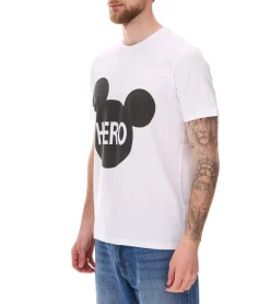 T-Shirts & Tank Tops*COURSE Mickey Mouse Herren T-Shirt mit HERO Print Baumwoll-Shirt Rundhals 901869 Weiß