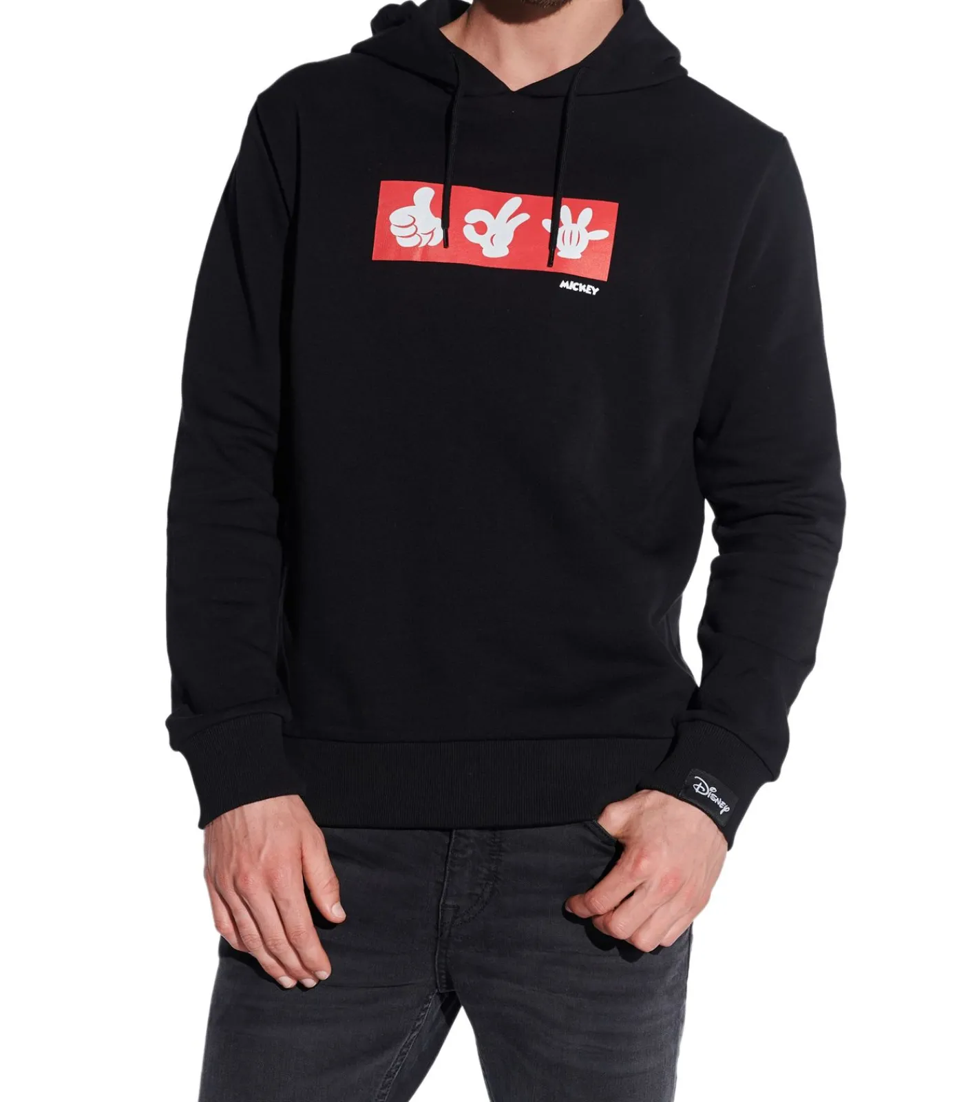 Pullover & Sweater*COURSE Mickey Mouse Herren Hoodie mit Mickey-Hand-Print und Patch Kapuzen-Pullover Baumwoll-Sweater 4846 Schwarz