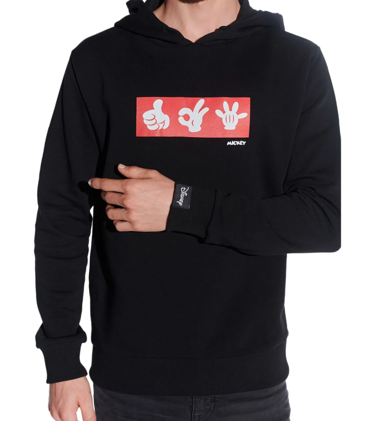 Pullover & Sweater*COURSE Mickey Mouse Herren Hoodie mit Mickey-Hand-Print und Patch Kapuzen-Pullover Baumwoll-Sweater 4846 Schwarz