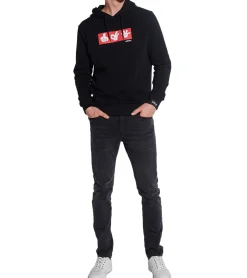 Pullover & Sweater*COURSE Mickey Mouse Herren Hoodie mit Mickey-Hand-Print und Patch Kapuzen-Pullover Baumwoll-Sweater 4846 Schwarz