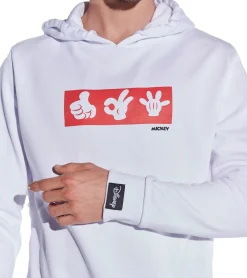 Pullover & Sweater*COURSE Mickey Mouse Herren Hoodie mit Mickey-Hand-Print und Patch Kapuzen-Pullover Baumwoll-Sweater 4845 Weiß