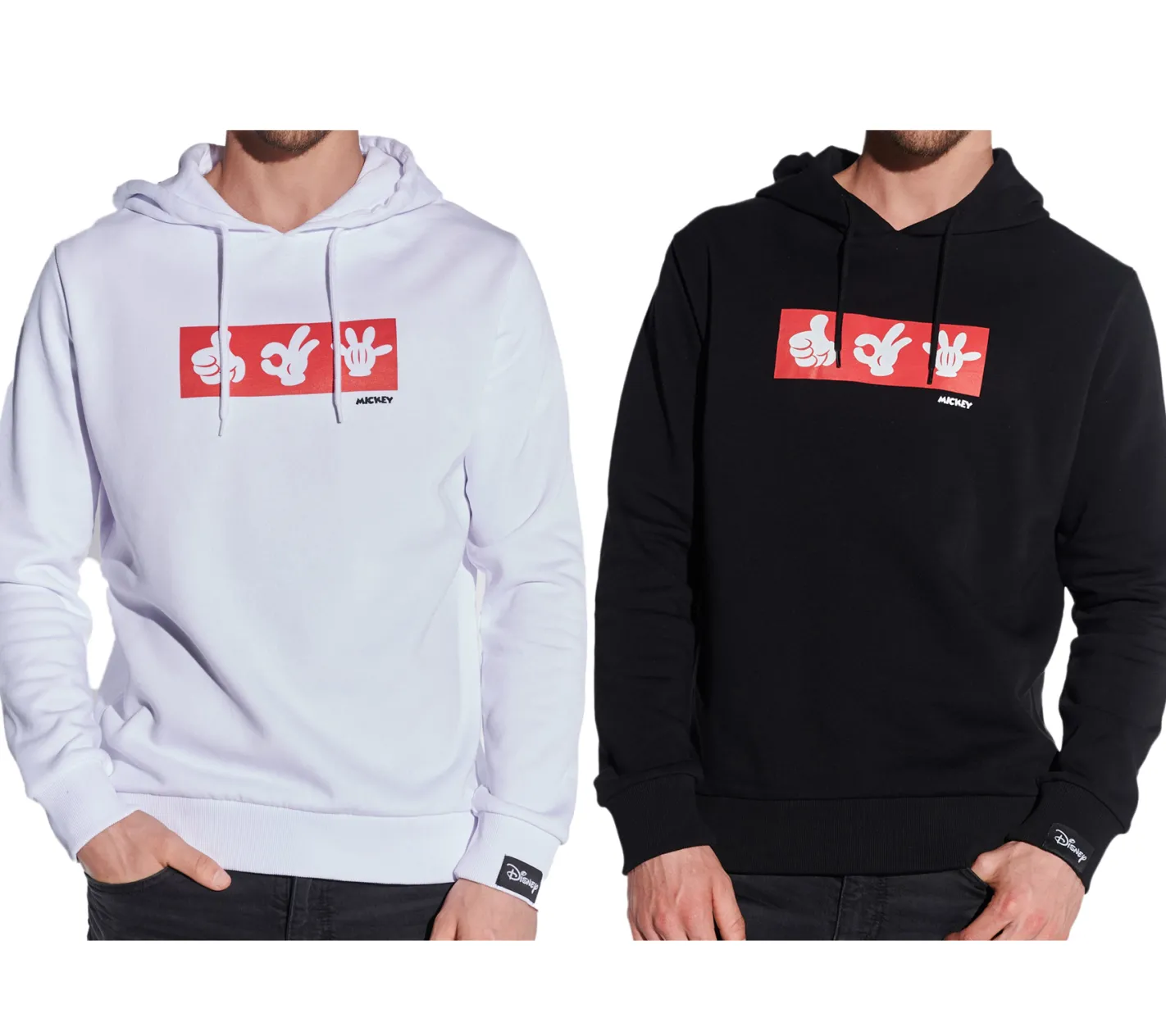 Pullover & Sweater*COURSE Mickey Mouse Herren Hoodie mit Mickey-Hand-Print und Patch Kapuzen-Pullover Baumwoll-Sweater 484 in Weiß oder Schwarz