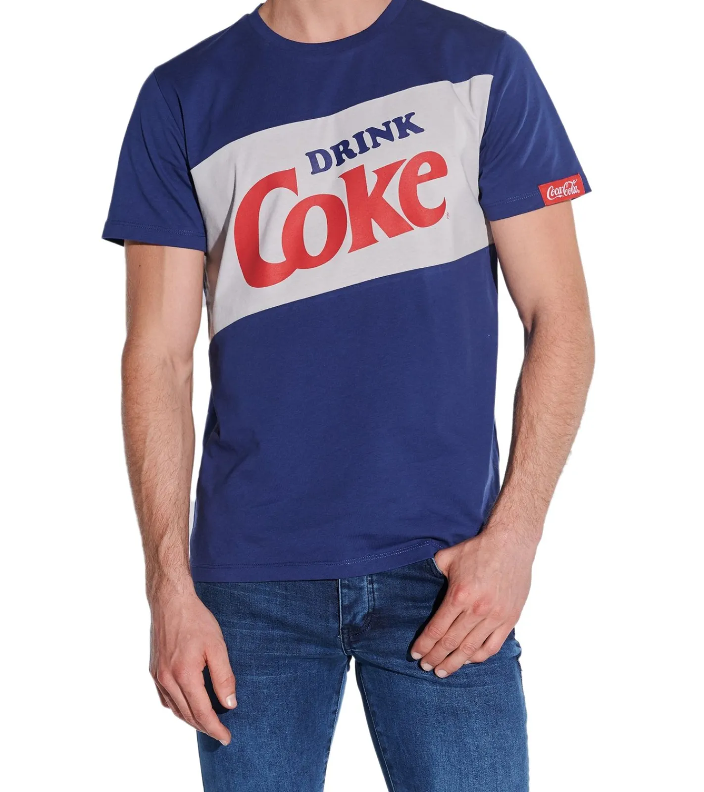 T-Shirts & Tank Tops*COURSE X Coca Cola Herren T-Shirt "DRINK Coke" Print Rundhals-Shirt Baumwoll-Shirt 901019 Blau/Grau