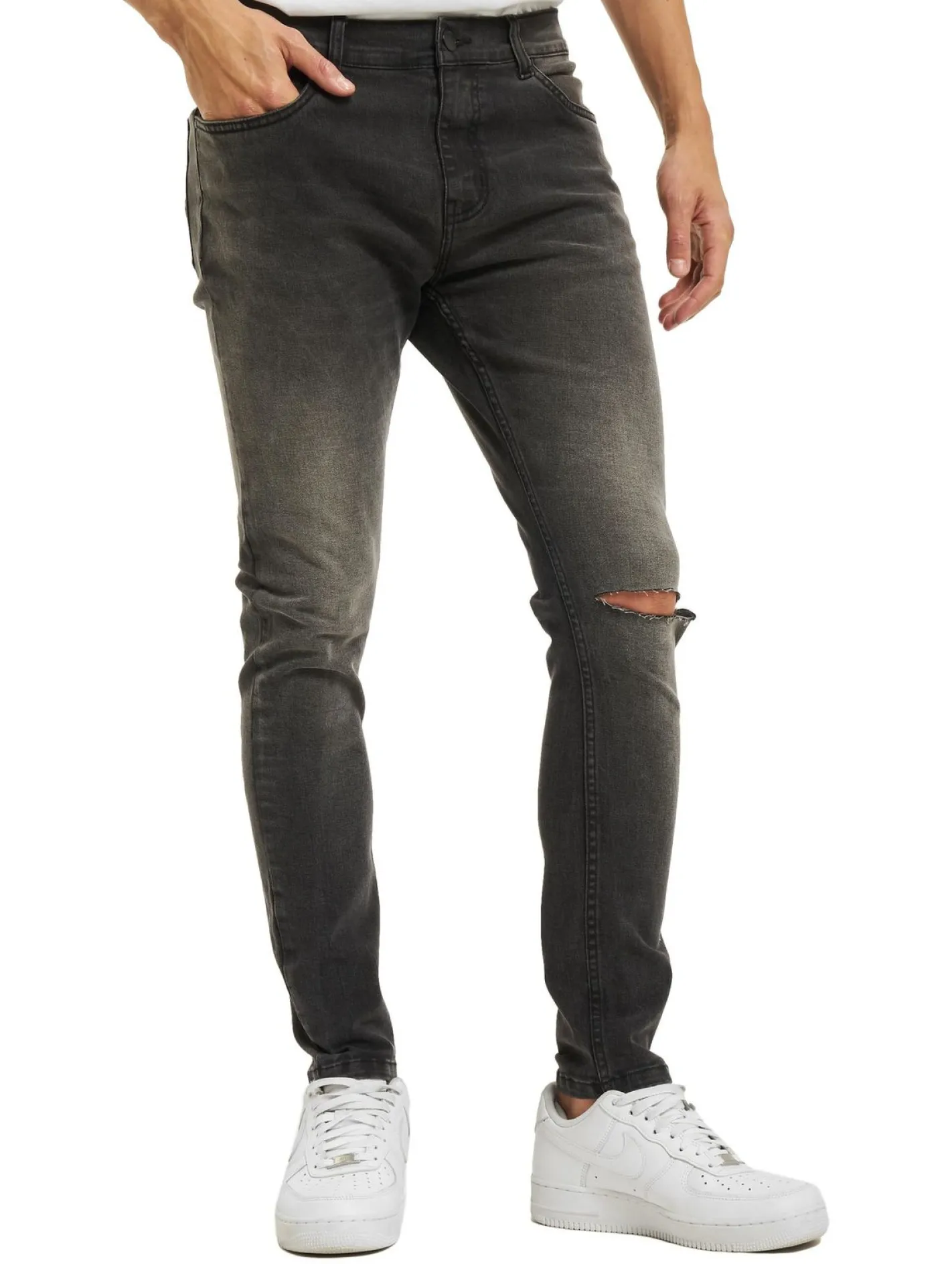 Jeans & Hosen*CRIMINAL DAMAGE Skinny-Jeans in Rip-Waschung, Grau