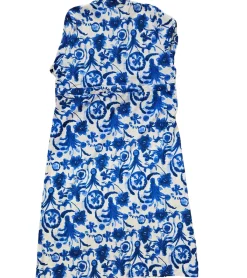 Große Größen|Kleider*Curvy Lady Damen Sommer-Kleid leichtes Maxi-Kleid mit Blumen-Print Große Größen 22231 Blau/Weiß