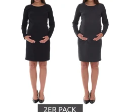 Kleider*O46bpx Damen Basic 2er-Pack Umstandsmoden-Kleid Frühlings-Kleid Pullover-Kleid Schwangerschafts-Kleid Mini-Kleid Umstandsmode 936292 Grau/Schwarz