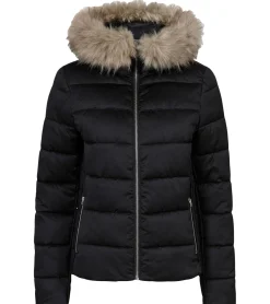 Mäntel & Jacken*O46bpx Damen Übergangs-Jacke nachhaltige Stepp-Jacke mit Fellrand-Kapuze Puffer-Jacke 979144 Schwarz