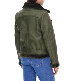 Mäntel & Jacken*O46bpx Damen Biker-Jacke Übergangs-Jacke mit Reverskragen Kunstleder-Jacke 923116 Grün