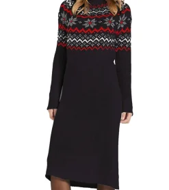 Kleider|Große Größen*O46bpx Damen Fairisle-Strick-Minikleid mit Rollkragen Langarm-Kleid 976460 Schwarz