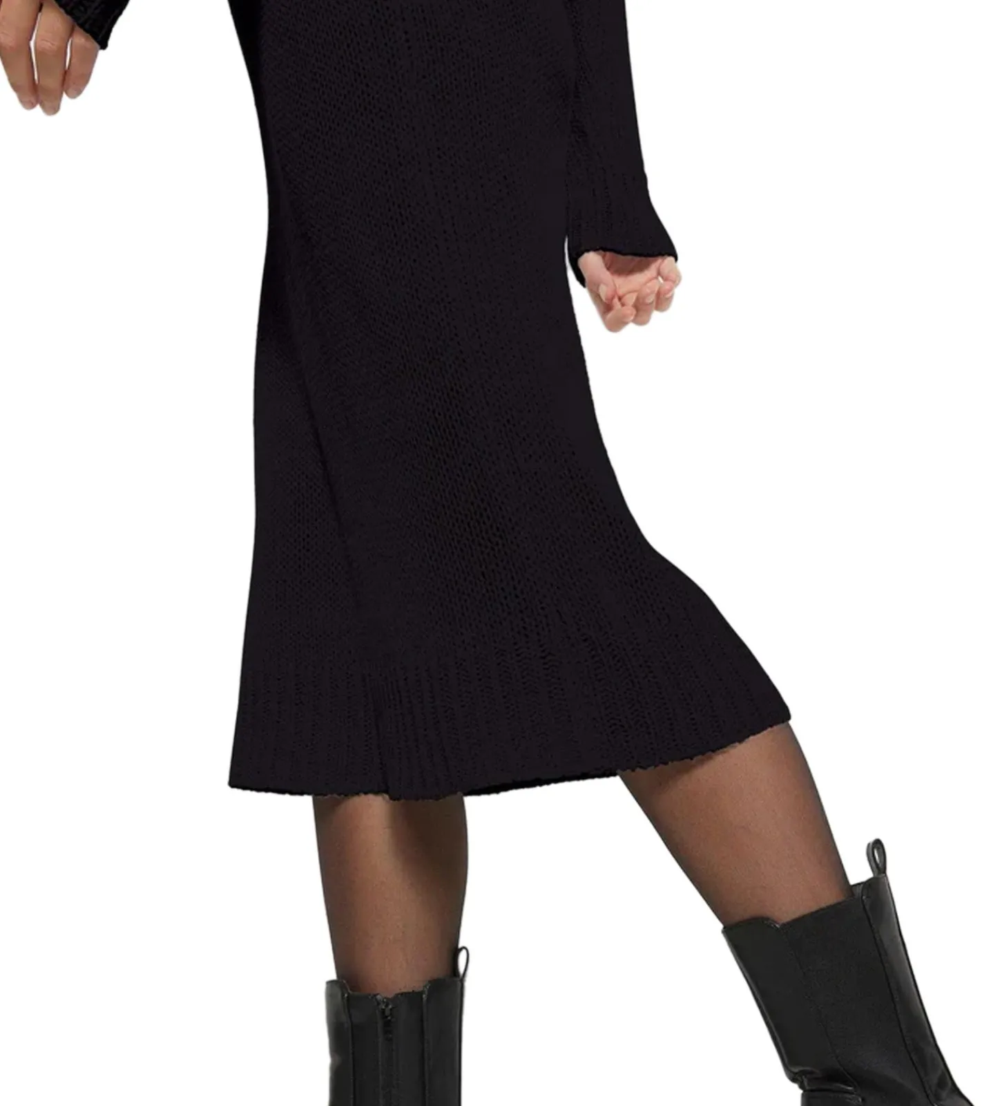 Kleider|Große Größen*O46bpx Damen Fairisle-Strick-Minikleid mit Rollkragen Langarm-Kleid 976460 Schwarz