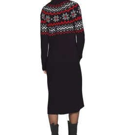 Kleider|Große Größen*O46bpx Damen Fairisle-Strick-Minikleid mit Rollkragen Langarm-Kleid 976460 Schwarz