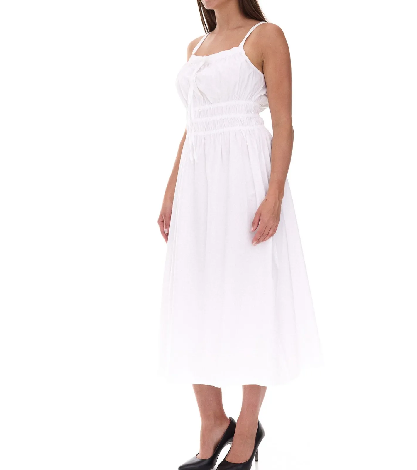 Große Größen|Kleider*O46bpx Damen Frühlings-Kleid mit kleinem Schleifen-Detail Strand-Kleid aus Baumwolle Midi-Kleid ohne Ärmel 915362 Weiß