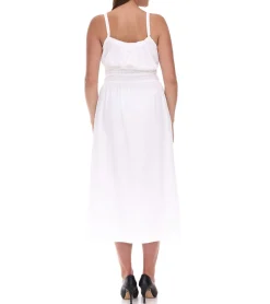 Große Größen|Kleider*O46bpx Damen Frühlings-Kleid mit kleinem Schleifen-Detail Strand-Kleid aus Baumwolle Midi-Kleid ohne Ärmel 915362 Weiß