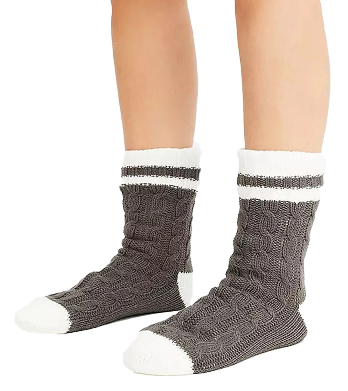 Strümpfe & Socken|Socken & Unterwäsche*O46bpx Damen Hausschuhsocken warme Winter-Strümpfe Freizeit-Strümpfe Slipper-Socken gestrickte Kuschel-Socken 927387 Grau/Weiß