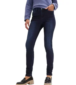 Hosen & Jeans*O46bpx Damen Jeans aus Baumwolle 4-Pocket-Design mit elastischen Einsatz im Bund Denim-Hose 958091 Dunkelblau