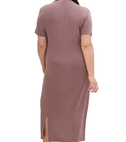 Kleider*O46bpx Damen Jersey-Kleid mit Raffungen und Schlitz Figurbetontes-Maxi-Kleid 949480 Braun