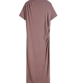 Kleider*O46bpx Damen Jersey-Kleid mit Raffungen und Schlitz Figurbetontes-Maxi-Kleid 949480 Braun