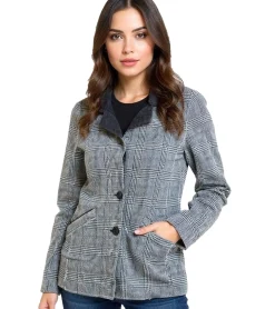 Mäntel & Jacken*O46bpx Damen Kurz-Mantel nachhaltiger Herbst-Mantel karierte Herbst-Jacke 922470 Dunkelgrau