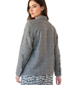 Mäntel & Jacken*O46bpx Damen Kurz-Mantel nachhaltiger Herbst-Mantel karierte Herbst-Jacke 922470 Dunkelgrau