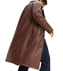 Große Größen|Mäntel & Jacken*O46bpx Damen Lederimitat-Mantel mit Teddyfell Kragen Oversized Alltags-Mantel Langarm-Jacke Übergangs-Jacke 915415 Dunkelbraun/Creme