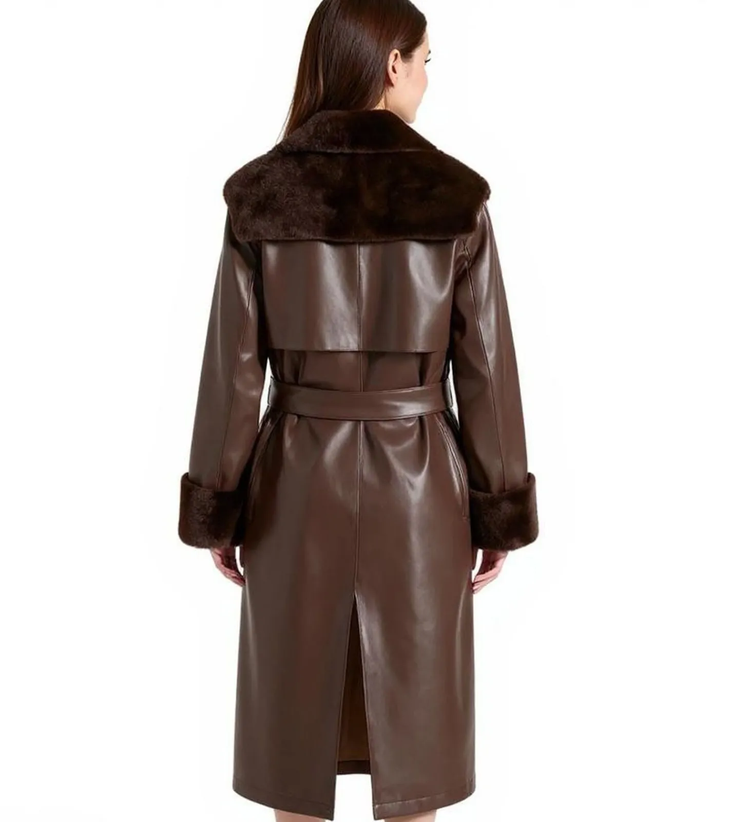 Große Größen|Mäntel & Jacken*O46bpx Damen Lederimitat-Mantel mit Teddyfell Kragen Kunstlammfell-Jacke Frühlings-Mantel 914589 Braun