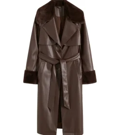 Große Größen|Mäntel & Jacken*O46bpx Damen Lederimitat-Mantel mit Teddyfell Kragen Kunstlammfell-Jacke Frühlings-Mantel 914589 Braun