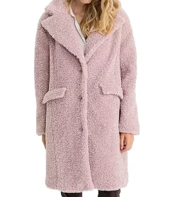 Mäntel & Jacken*O46bpx Damen Mantel lange Teddyfell-Jacke Alltags-Mantel kuscheliger Basic-Mantel 970034 Rosa