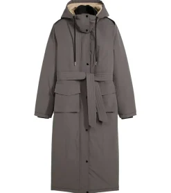 Mäntel & Jacken*O46bpx Damen Mantel mit Gürtel nachhaltiger Winter-Mantel mit Kapuze Outdoor-Jacke 956903 Dunkelgrau