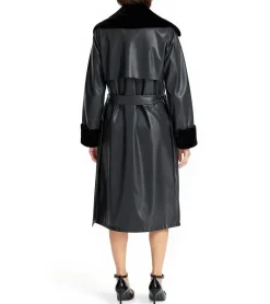 Große Größen|Mäntel & Jacken*O46bpx Damen Mantel mit Kunstfell-Kragen Kunstleder-Jacke mit Gürtel 957801 Schwarz