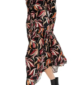 Kleider*O46bpx Damen Midi-Kleid florales Sommer-Kleid mit V-Ausschnitt Langarm-Kleid 908383 Schwarz/Bunt