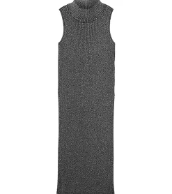 Kleider*O46bpx Damen Midi-Kleid funkelnd und glänzend armloses Kleid mit Rippenstrick Strick-Kleid mit Stehkragen 954335 Grau