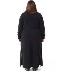 Große Größen|Kleider*O46bpx Damen Midi-Kleid mit Rollkragen Langarm-Kleid Strick-Kleid Große Größen 915602 Schwarz