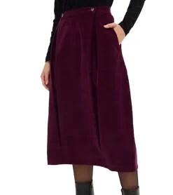 Große Größen|Röcke*O46bpx Damen Midi-Rock Cord-Rock mit Kellerfalten Faltenrock 956342 Weinrot