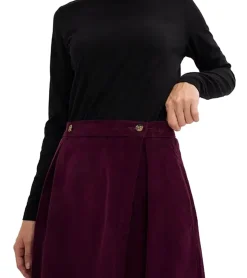 Große Größen|Röcke*O46bpx Damen Midi-Rock Cord-Rock mit Kellerfalten Faltenrock 956342 Weinrot