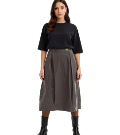 Große Größen|Röcke*O46bpx Damen Midi-Rock Cord-Rock mit Kellerfalten aus Bio Baumwolle Faltenrock Große Größen 908254 Grau