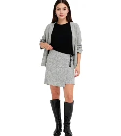 Große Größen|Röcke*O46bpx Damen Midi-Rock stylischer Wickel-Rock mit Gummibund Große Größen 906640 Grau melliert