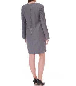 Große Größen|Kleider*O46bpx Damen nachhaltiges Kleid mit Schulterpolstern Business-Kleid mit Wollanteil Mini-Kleid 956968 Grau