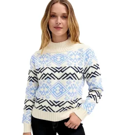 Große Größen|Sweater & Pullover*O46bpx Damen Norweger-Pullover Strick-Pullover mit Stehkragen Große Größen 935244 Weiß/Blau