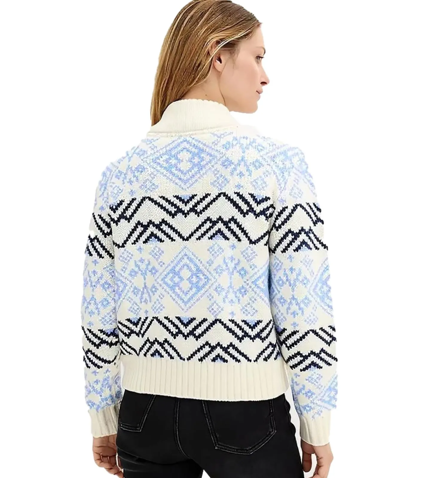 Große Größen|Sweater & Pullover*O46bpx Damen Norweger-Pullover Strick-Pullover mit Stehkragen Große Größen 935244 Weiß/Blau