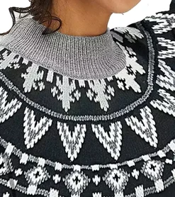 Sweater & Pullover*O46bpx Damen Norweger-Pullover weit geschnittener Pullover mit Stehkragen 937915 Grau/Schwarz/Weiß