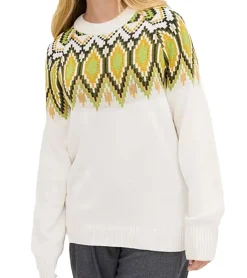 Große Größen|Sweater & Pullover*O46bpx Damen Norweger-Pullover weit geschnittener Winter-Pullover mit Rundhals 961685 Wollweiß/Braun