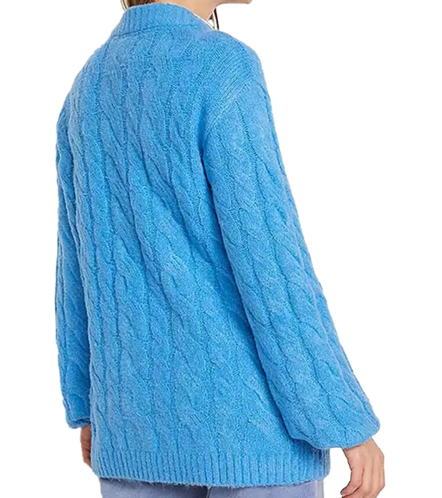 Sweater & Pullover*O46bpx Damen Oversize-Pullover weit geschnittener Winter-Pullover mit Zopfstrickmuster 962801 Blau